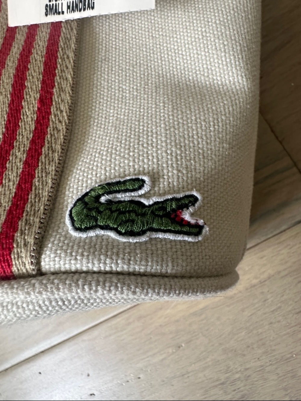 NWT Vintage Y2K Lacoste Cream Canvas Mini Tote with Red Stripes - Picture 7 of 11
